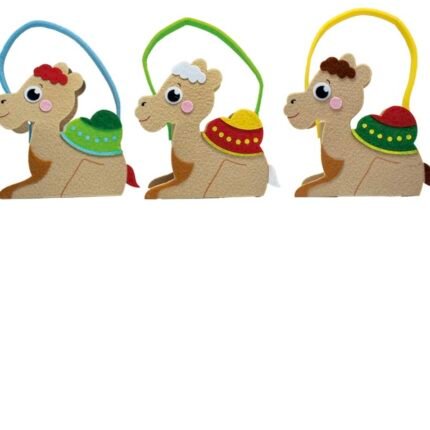 Cesto fieltro camello asa celeste